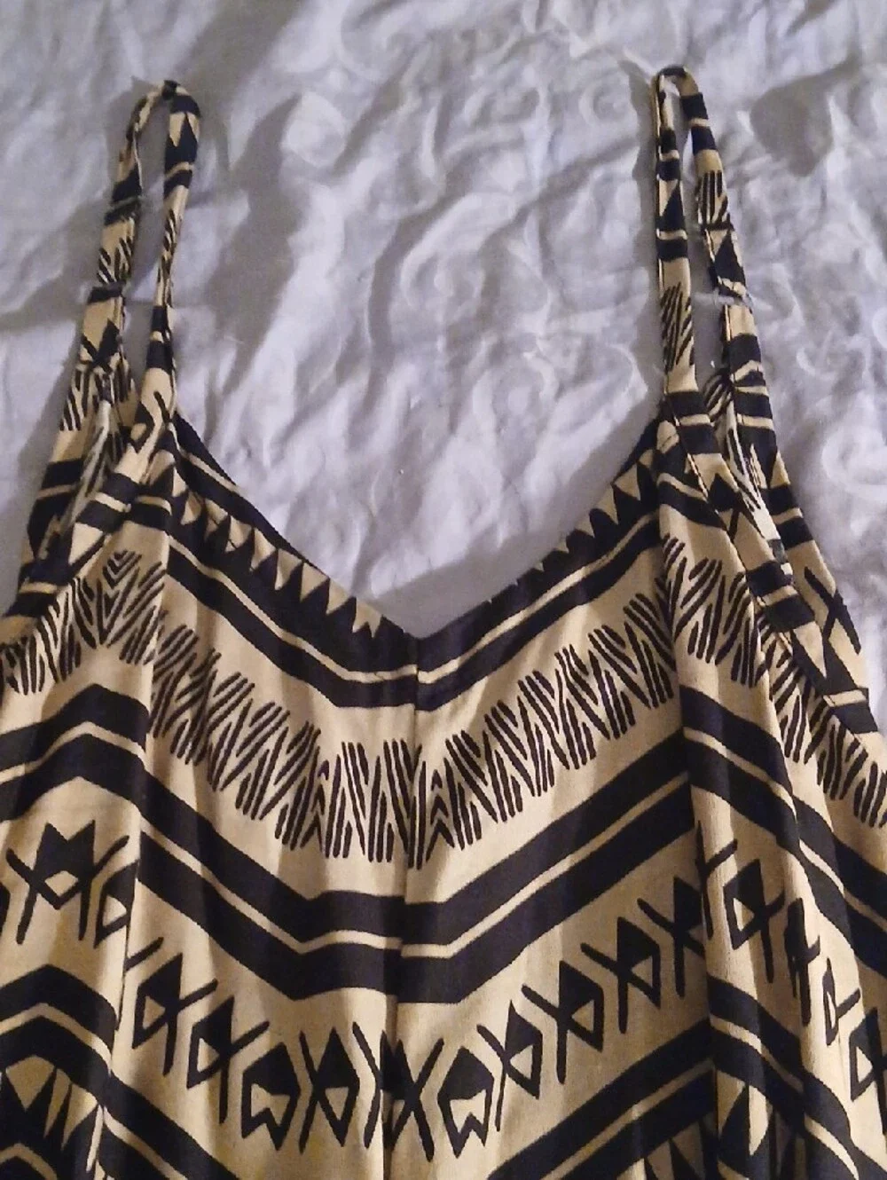 Hawaiian Tribal Print Beige and Black Sleeveless Romper